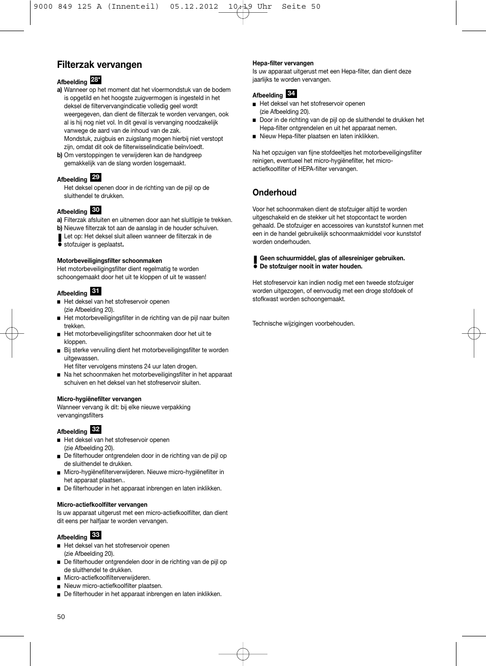 Filterzak vervangen, Onderhoud | Siemens VS06G2080 User Manual | Page 51 / 117