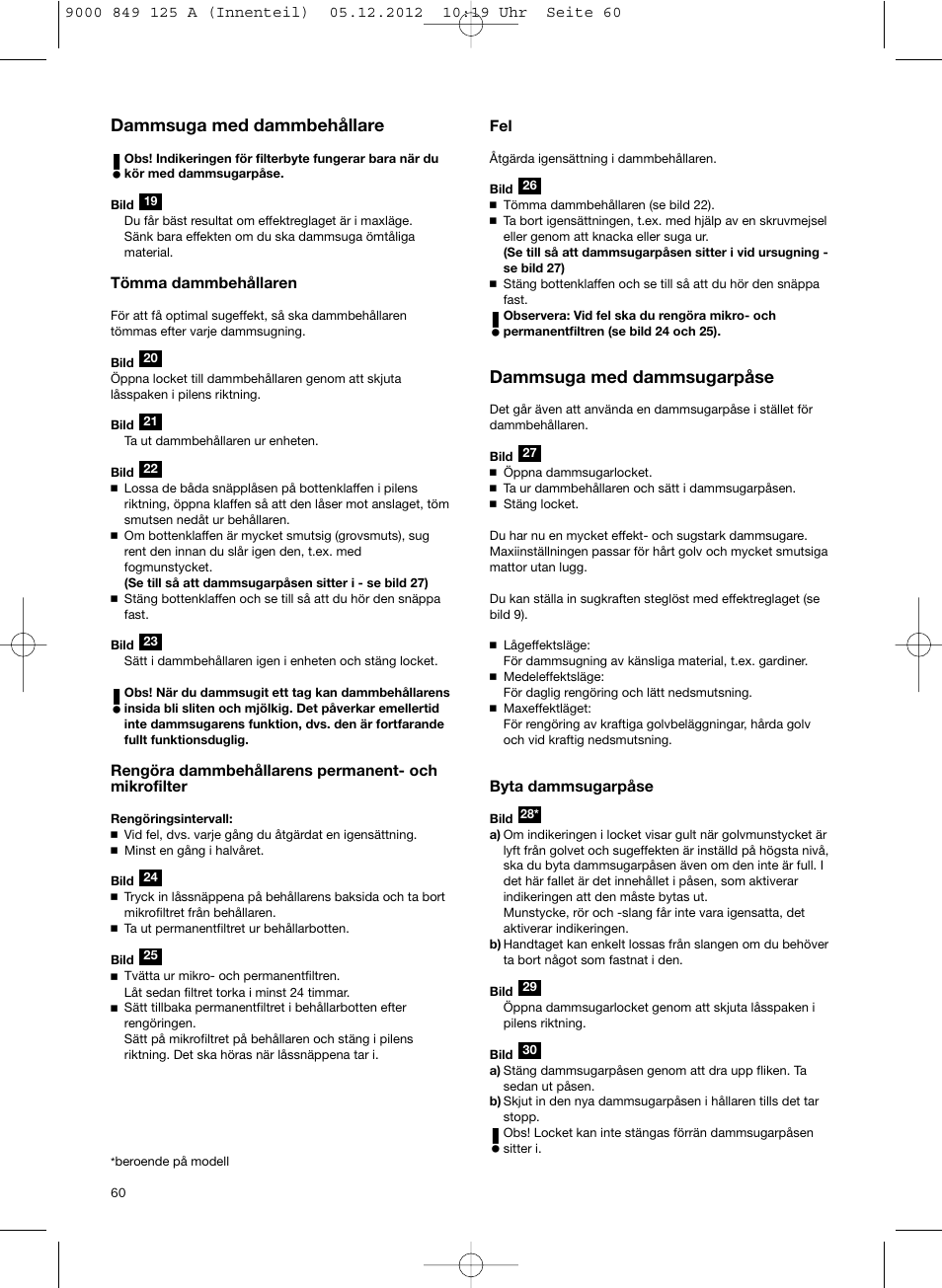 Dammsuga med dammbehållare, Dammsuga med dammsugarpåse | Siemens VS06G2080 User Manual | Page 61 / 117