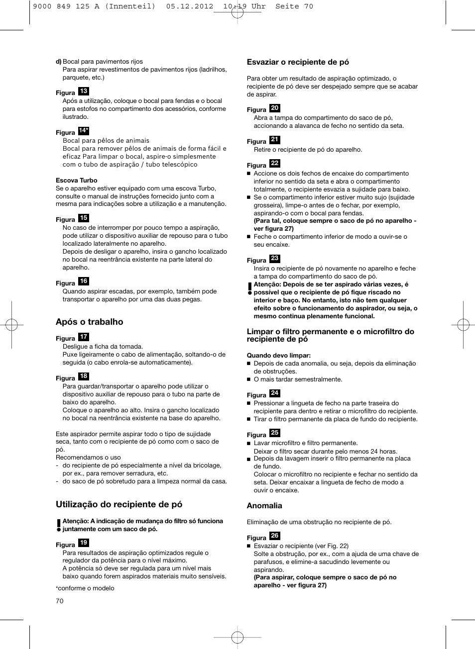 Após o trabalho, Utilização do recipiente de pó | Siemens VS06G2080 User Manual | Page 71 / 117