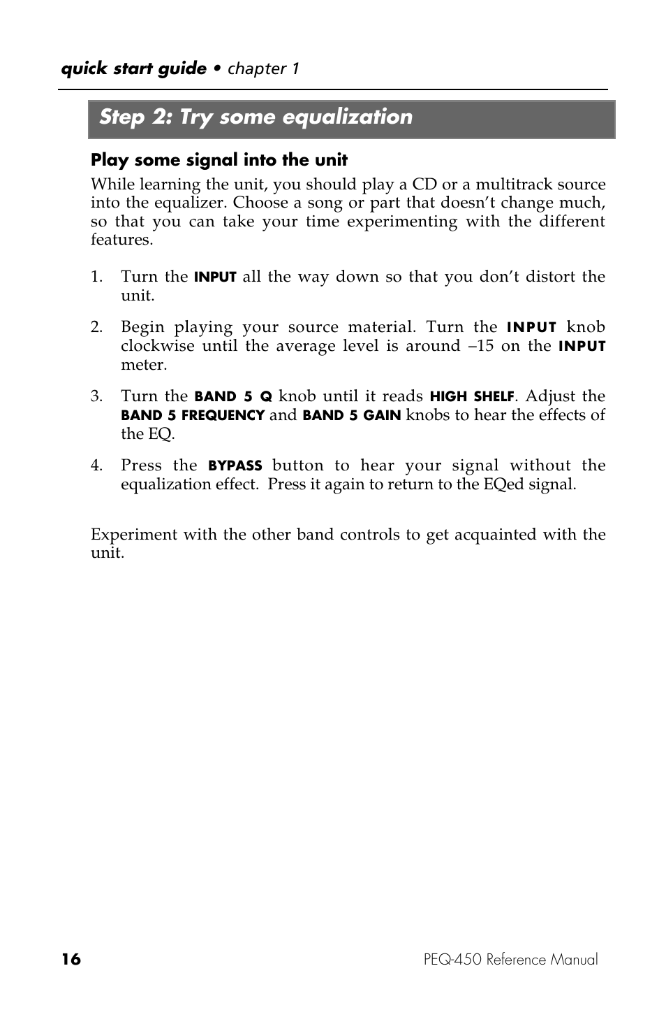 Step 2: try some equalization | ALESIS PEQ-450 User Manual | Page 16 / 44