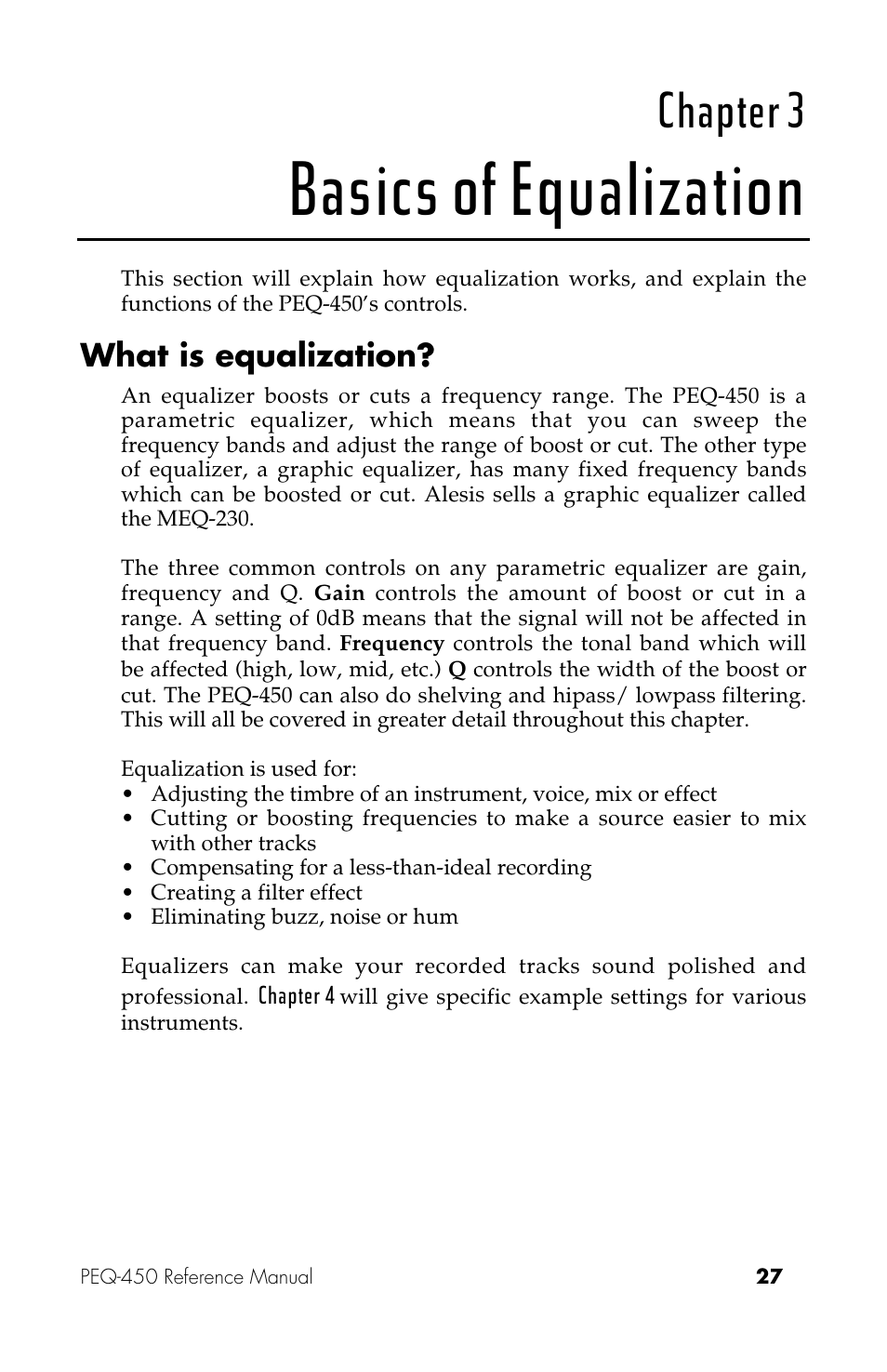 Basics of equalization, Chapter 3 | ALESIS PEQ-450 User Manual | Page 27 / 44