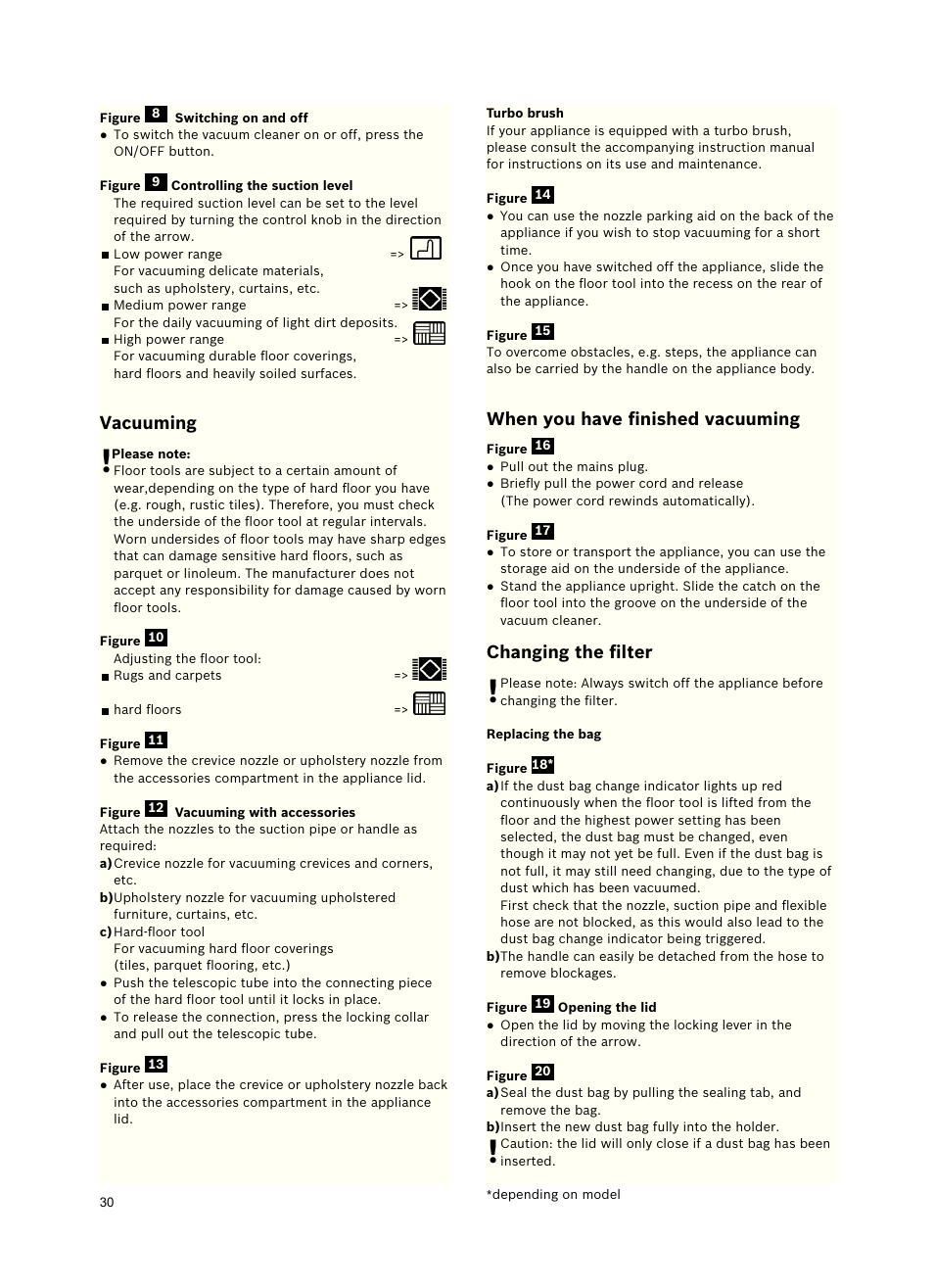 Vacuuming, When you have ﬁnished vacuuming, Changing the ﬁlter | Siemens VSZ5GPX2 User Manual | Page 36 / 94