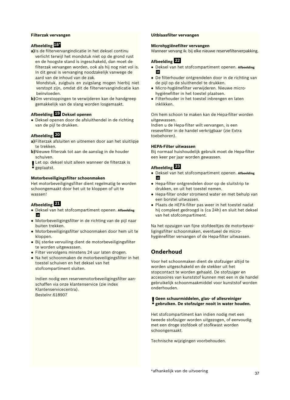 Onderhoud | Siemens VSZ5GPX2 User Manual | Page 43 / 94