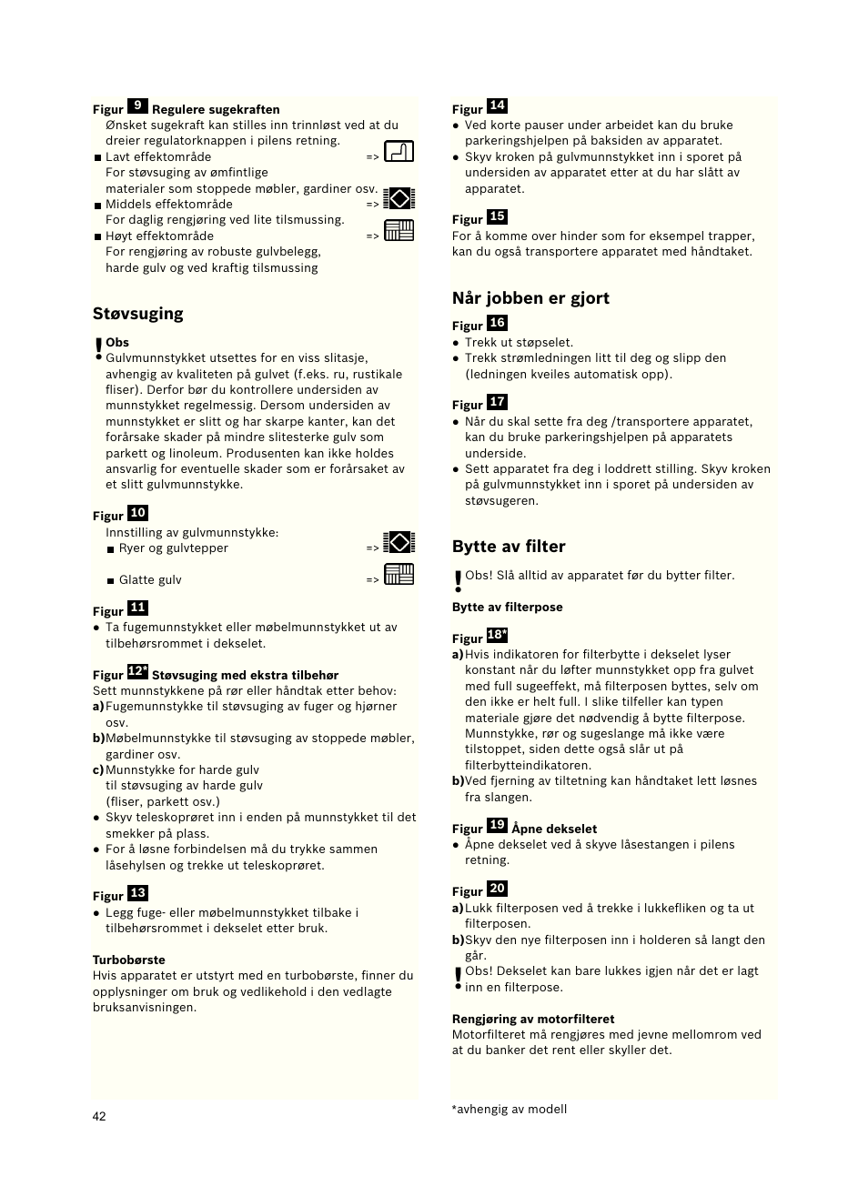 Støvsuging, Når jobben er gjort, Bytte av ﬁlter | Siemens VSZ5GPX2 User Manual | Page 48 / 94