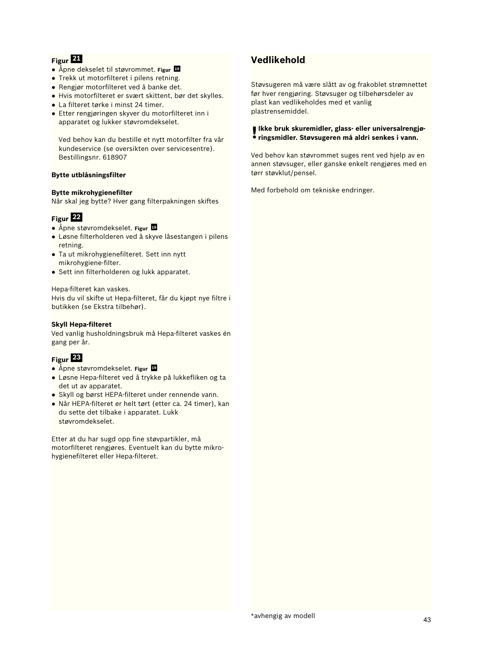 Vedlikehold | Siemens VSZ5GPX2 User Manual | Page 49 / 94