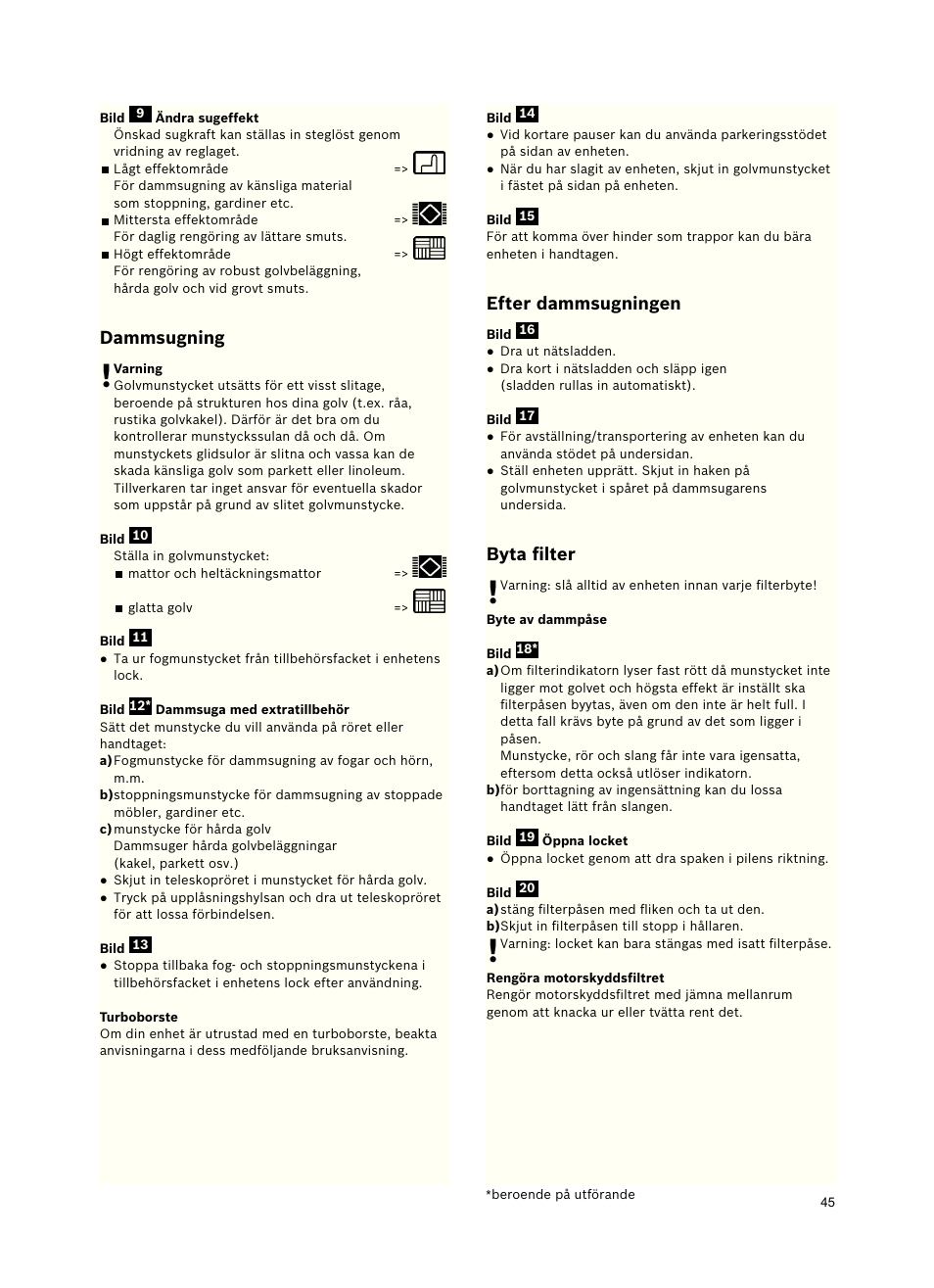 Dammsugning, Efter dammsugningen, Byta ﬁlter | Siemens VSZ5GPX2 User Manual | Page 51 / 94