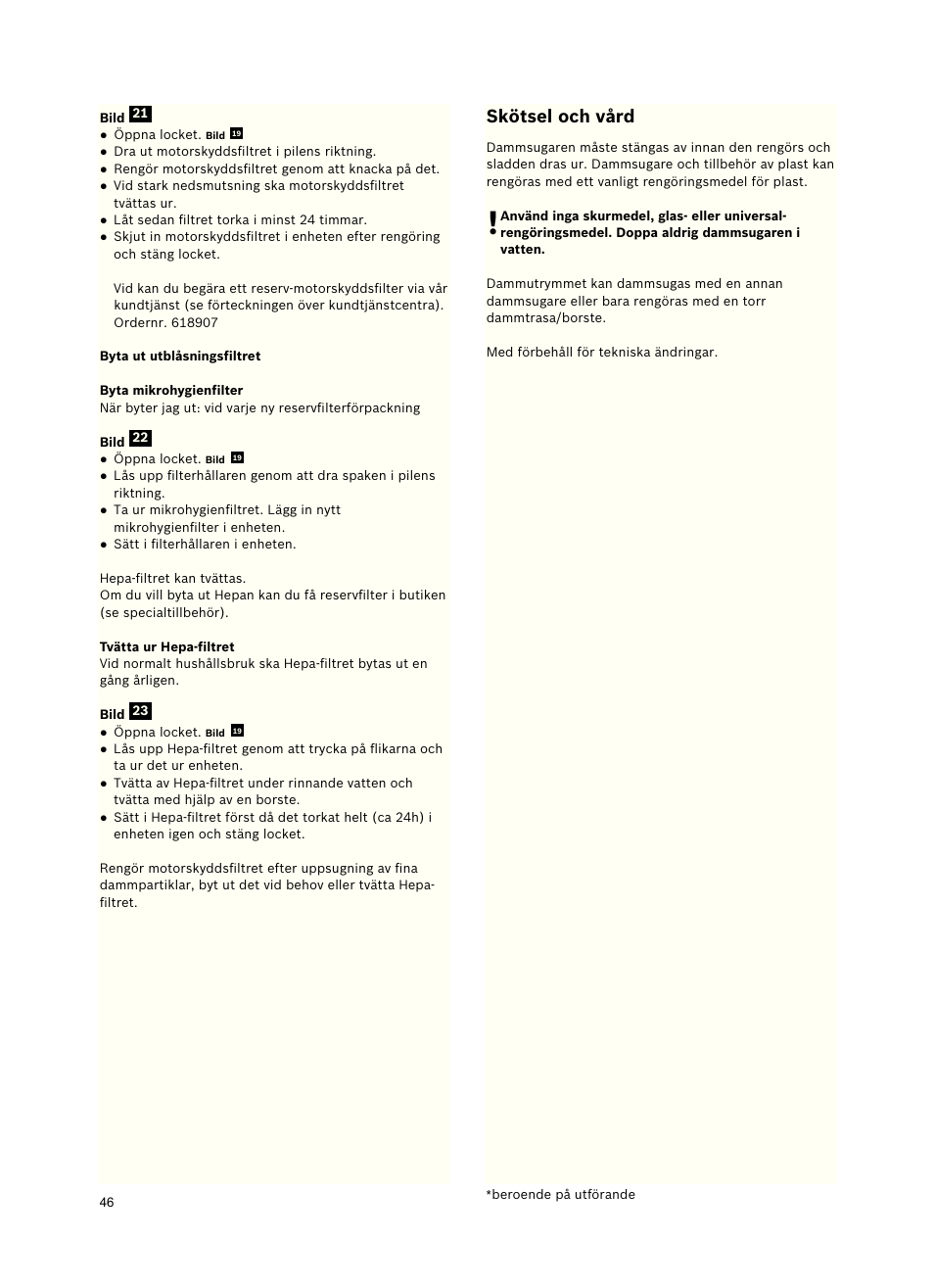 Skötsel och vård | Siemens VSZ5GPX2 User Manual | Page 52 / 94