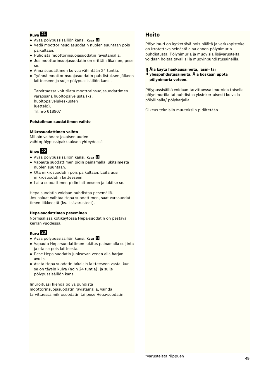 Hoito | Siemens VSZ5GPX2 User Manual | Page 55 / 94