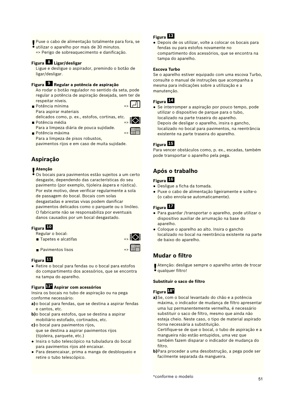 Aspiração, Após o trabalho, Mudar o ﬁltro | Siemens VSZ5GPX2 User Manual | Page 57 / 94