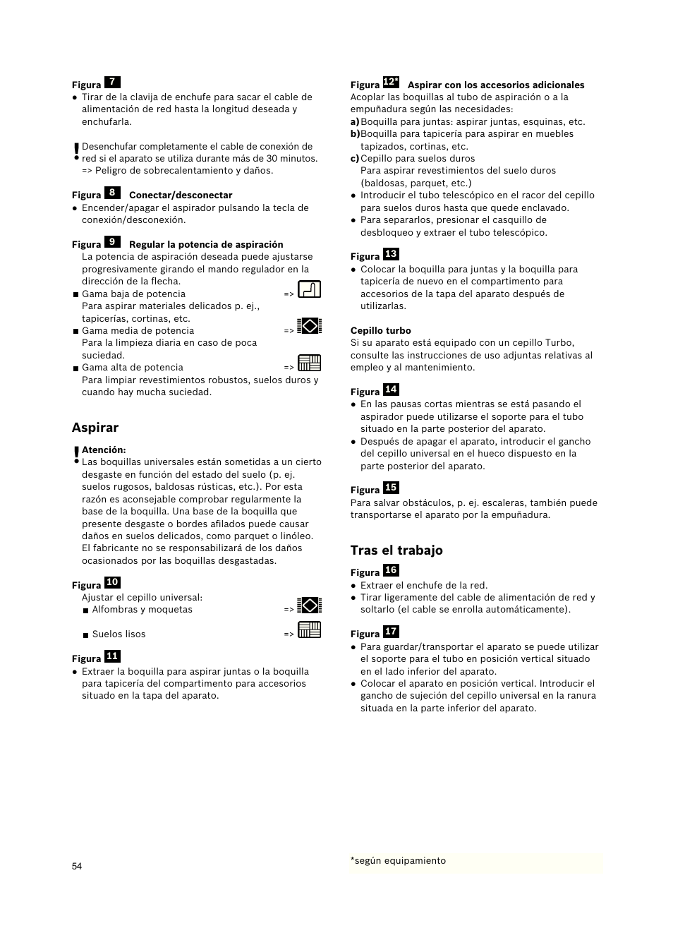 Tras el trabajo, Aspirar | Siemens VSZ5GPX2 User Manual | Page 60 / 94