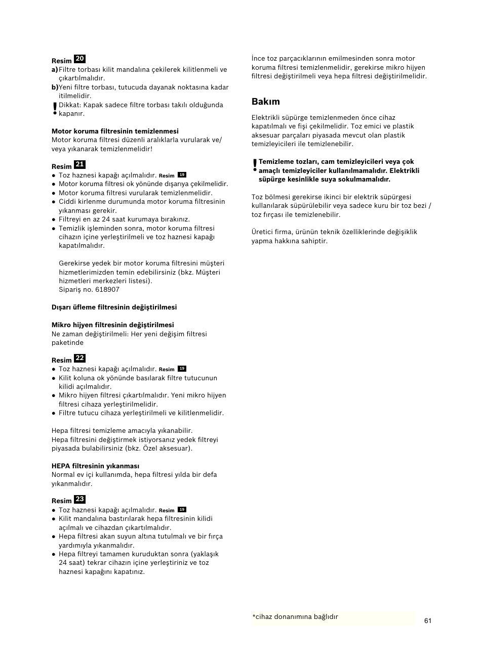 Bakım | Siemens VSZ5GPX2 User Manual | Page 67 / 94