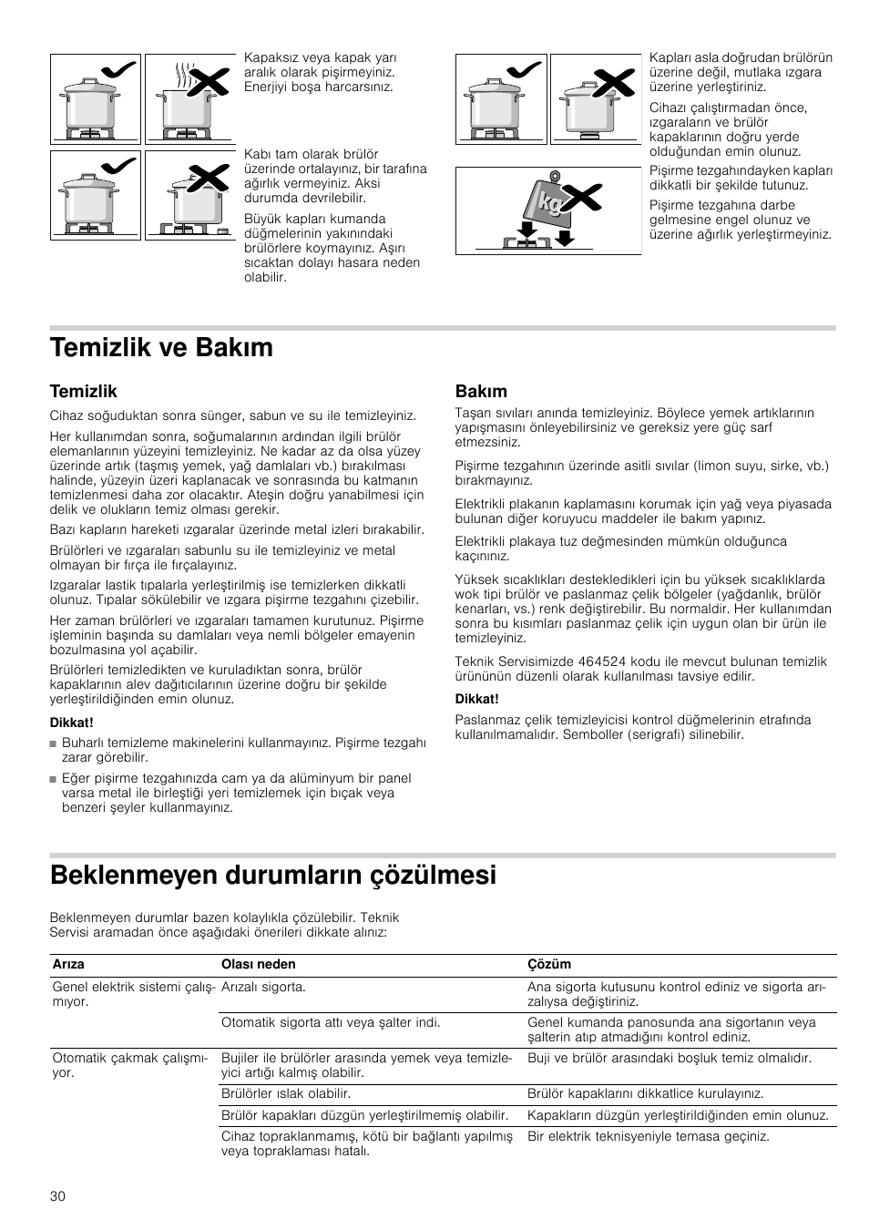 Temizlik ve bakım, Temizlik, Dikkat | Bakım, Beklenmeyen durumların çözülmesi | Siemens EC645PB90E User Manual | Page 30 / 32