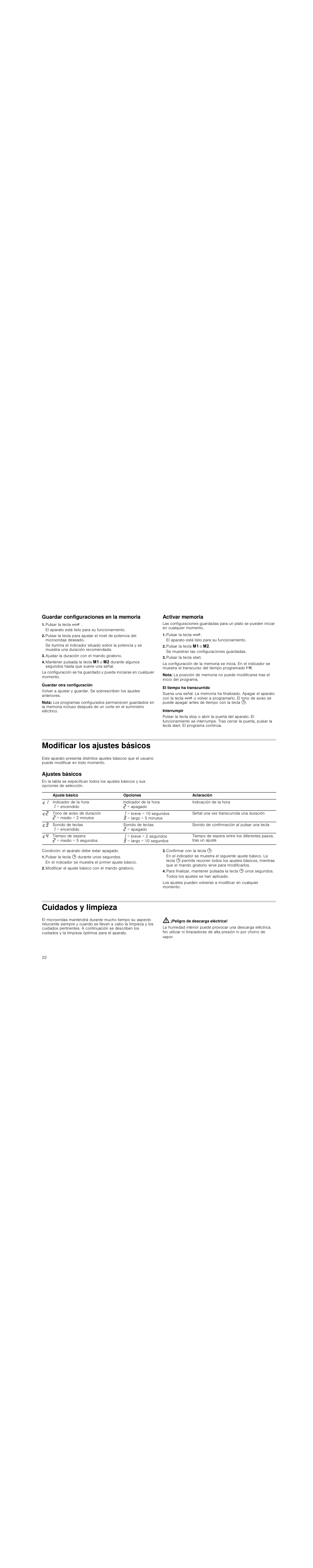 Guardar configuraciones en la memoria, Pulsar la tecla ž, Ajustar la duración con el mando giratorio | Guardar otra configuración, Nota, Activar memoria, Pulsar la tecla j o k, Pulsar la tecla start, El tiempo ha transcurrido, Interrumpir | Siemens HF25M5L2 User Manual | Page 22 / 48