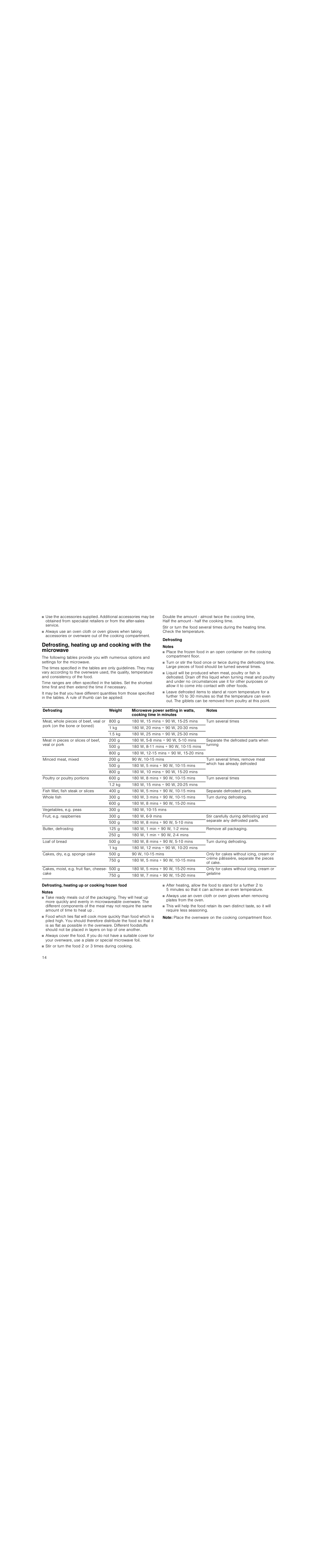 Defrosting, Notes, Defrosting, heating up or cooking frozen food | Note | Siemens HF25G5R2 User Manual | Page 14 / 56