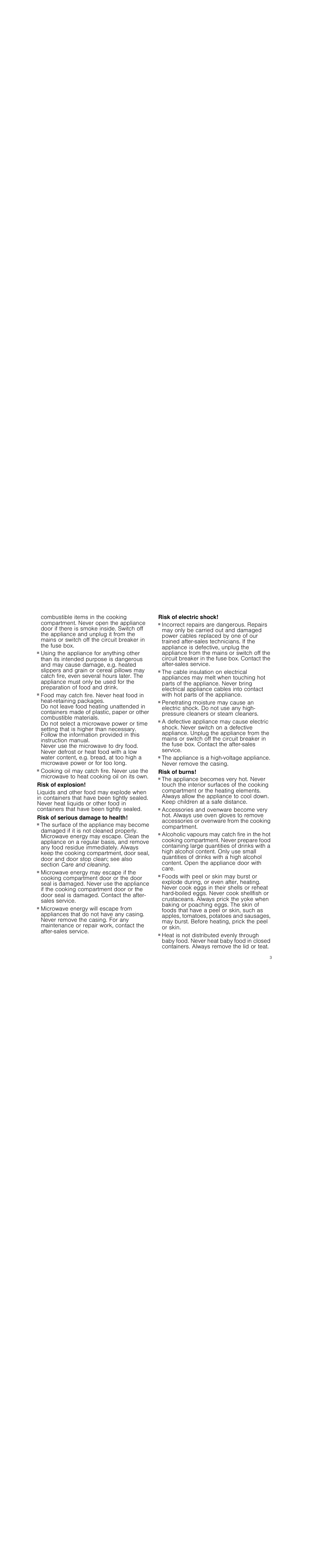 Risk of fire, Risk of explosion, Risk of serious damage to health | Risk of electric shock, Risk of burns | Siemens HF25G5R2 User Manual | Page 3 / 56