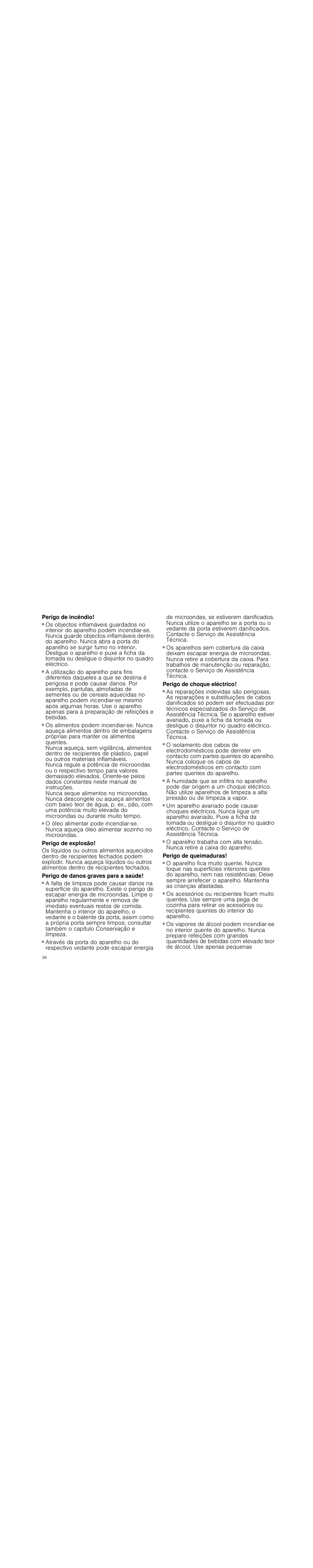 Perigo de incêndio, Perigo de explosão, Perigo de danos graves para a saúde | Perigo de choque eléctrico, Perigo de queimaduras | Siemens HF25G5R2 User Manual | Page 38 / 56