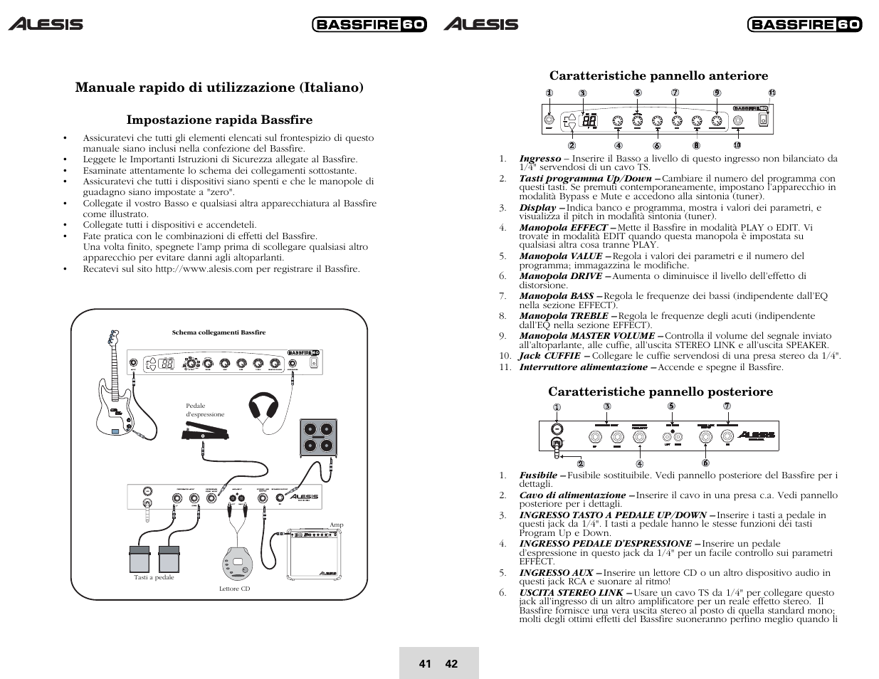 Manuale rapido di utilizzazione (italiano) | ALESIS BASSFIRE 60 User Manual | Page 44 / 51