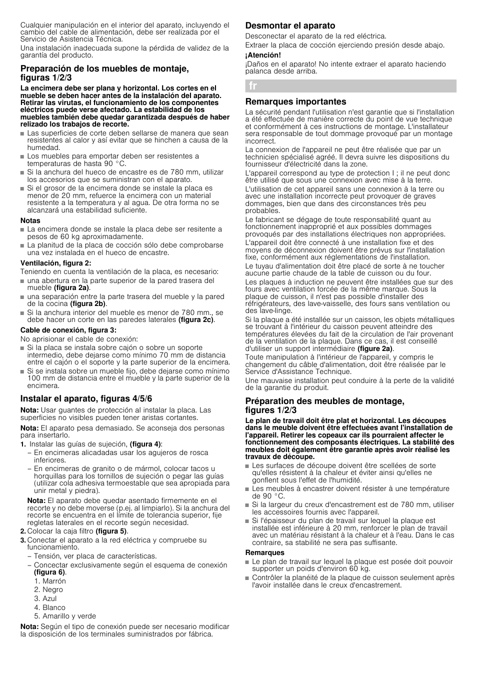 Notas, Ventilación, figura 2, Cable de conexión, figura 3 | No aprisionar el cable de conexión, Instalar el aparato, figuras 4/5/6, Nota, Instalar las guías de sujeción, (figura 4), Colocar la caja filtro (figura 5), Desmontar el aparato, Desconectar el aparato de la red eléctrica | Siemens EH875KU11E User Manual | Page 5 / 14