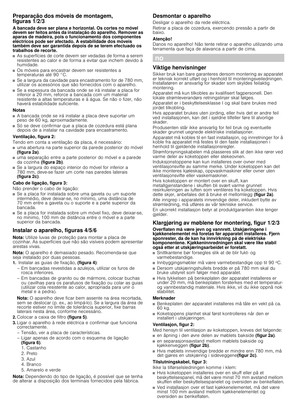 Preparação dos móveis de montagem, figuras 1/2/3, Notas, Ventilação, figura 2 | Tendo em conta a ventilação da placa, é necessário, Cabo de ligação, figura 3, Não prender o cabo de ligação, Instalar o aparelho, figuras 4/5/6, Nota, Instalar as guias de fixação, (figura 4), Colocar a caixa de filtro (figura 5) | Siemens EH875KU11E User Manual | Page 9 / 14