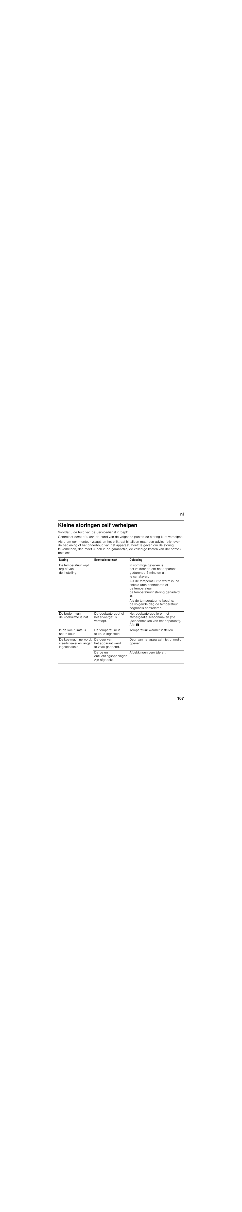 Kleine storingen zelf verhelpen | Siemens KI39FP60 User Manual | Page 107 / 115