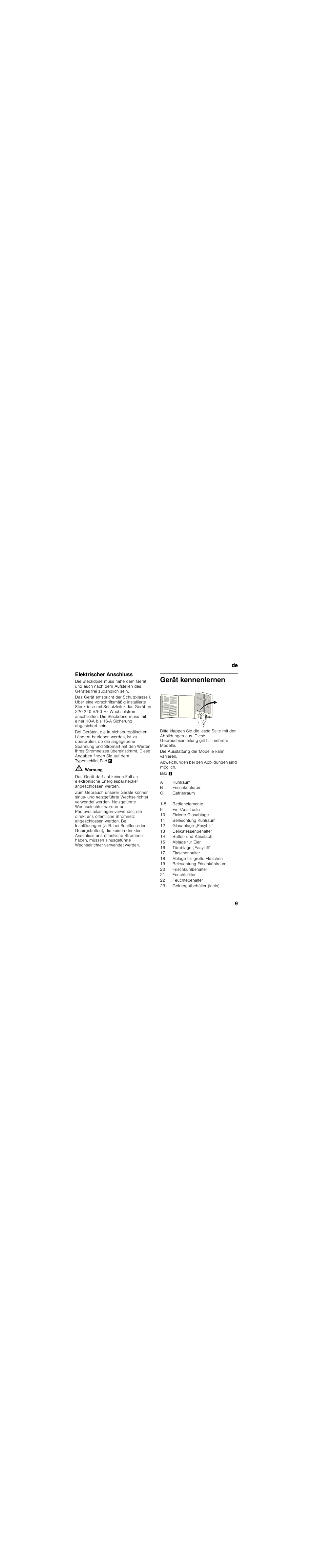 Elektrischer anschluss, Gerät kennenlernen | Siemens KI39FP60 User Manual | Page 9 / 115