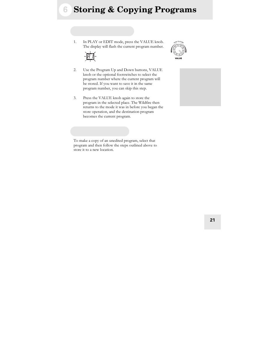 6 storing & copying programs | ALESIS WILDFIRE 30 User Manual | Page 23 / 48