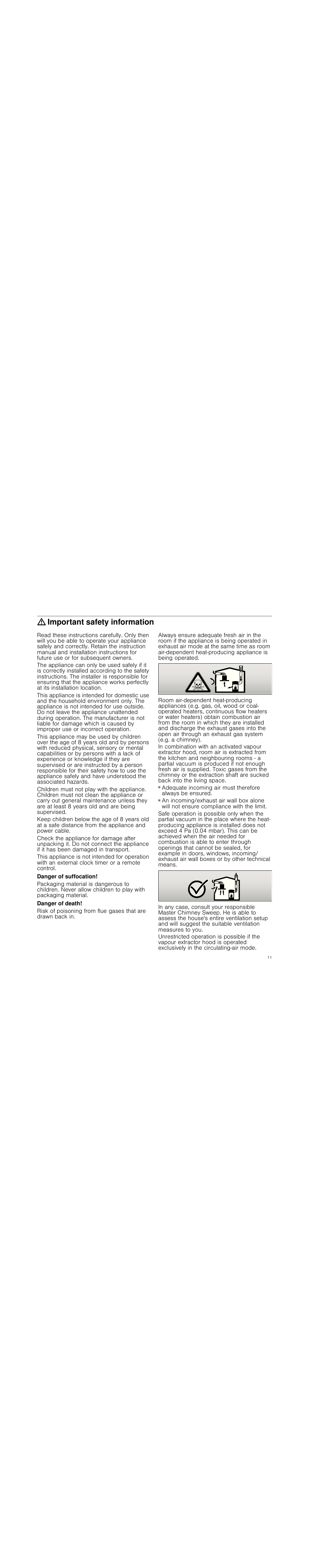 Important safety information, Danger of suffocation, Danger of death | Siemens LD97AA670 User Manual | Page 11 / 96