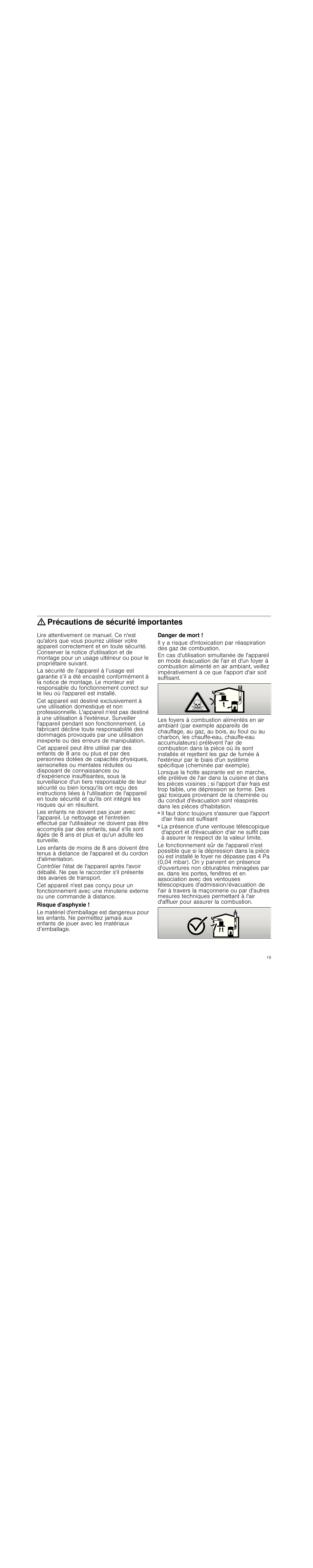 Précautions de sécurité importantes, Risque d'asphyxie, Danger de mort | Siemens LD97AA670 User Manual | Page 19 / 96