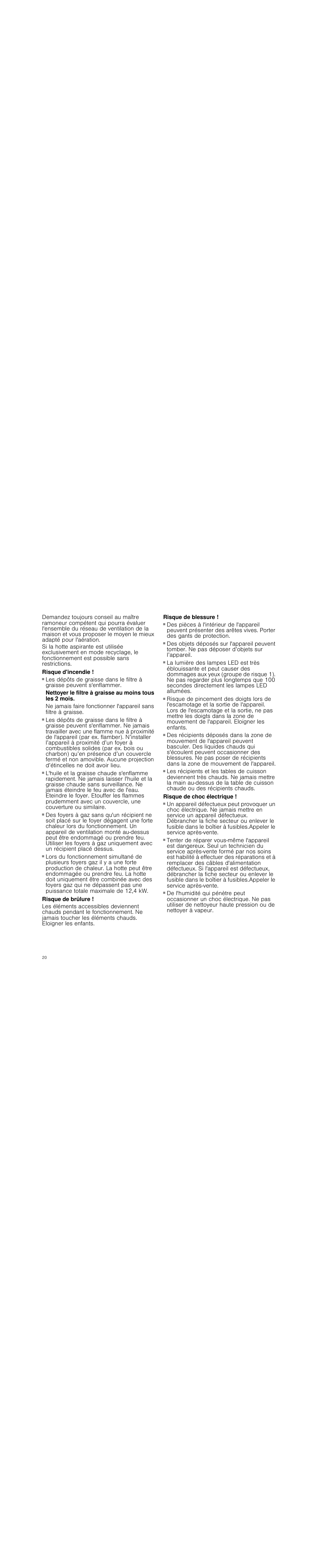 Risque d'incendie, Risque de brûlure, Risque de blessure | Risque de choc électrique | Siemens LD97AA670 User Manual | Page 20 / 96