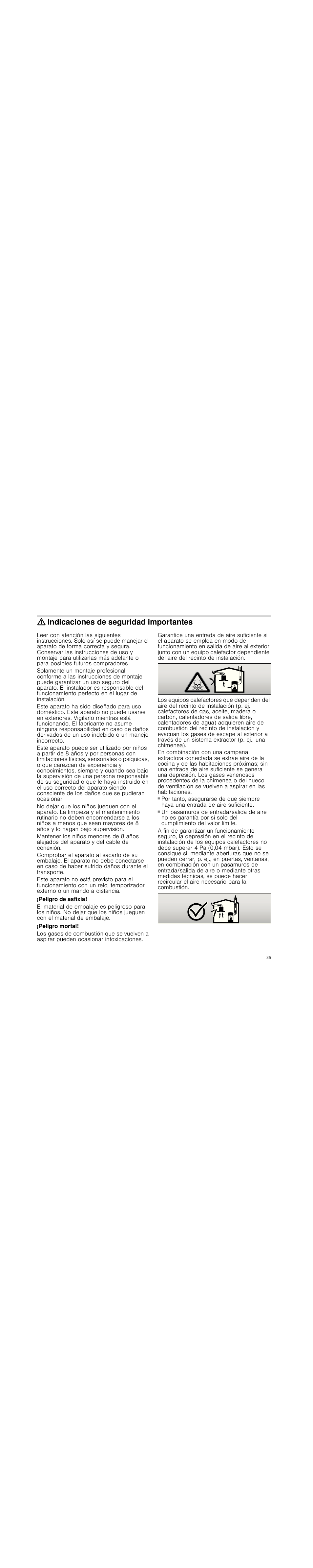 Indicaciones de seguridad importantes, Peligro de asfixia, Peligro mortal | Siemens LD97AA670 User Manual | Page 35 / 96