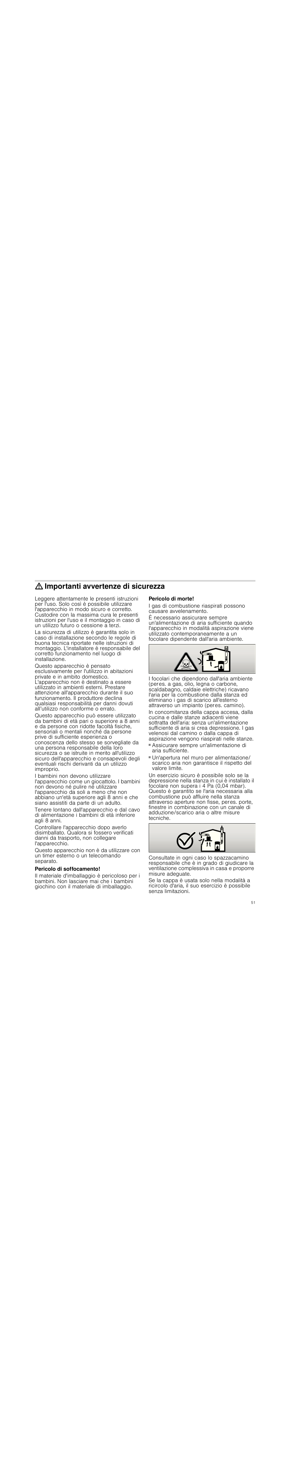 Importanti avvertenze di sicurezza, Pericolo di soffocamento, Pericolo di morte | Siemens LD97AA670 User Manual | Page 51 / 96