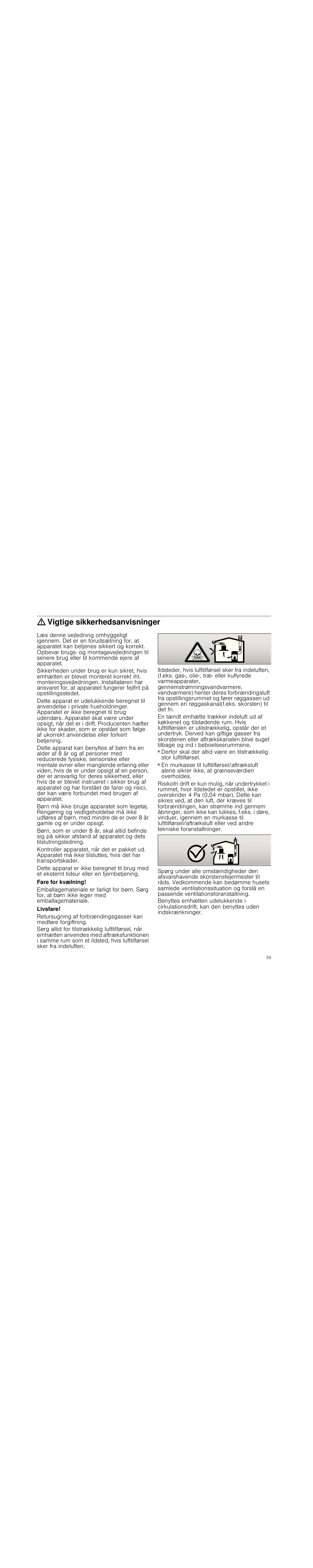 Vigtige sikkerhedsanvisninger, Fare for kvælning, Livsfare | Siemens LD97AA670 User Manual | Page 59 / 96