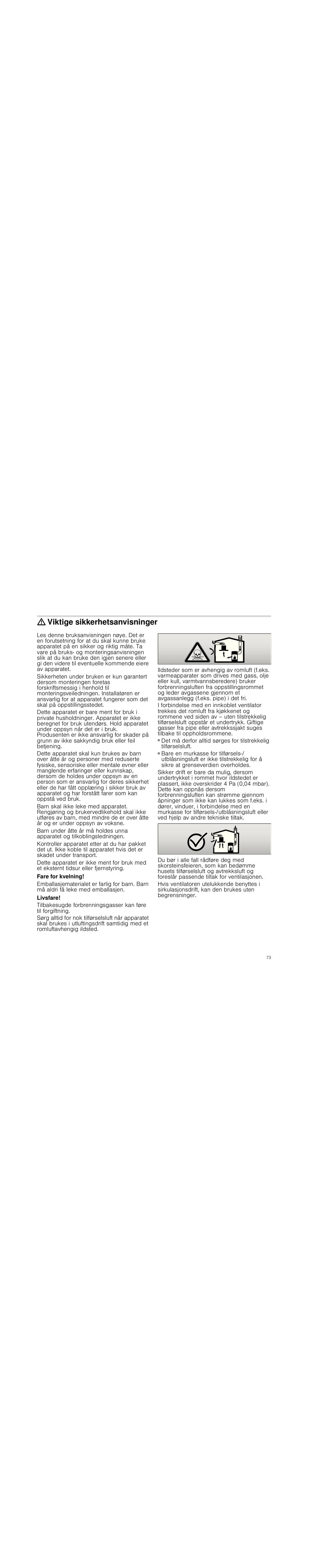 Viktige sikkerhetsanvisninger, Fare for kvelning, Livsfare | Siemens LD97AA670 User Manual | Page 73 / 96