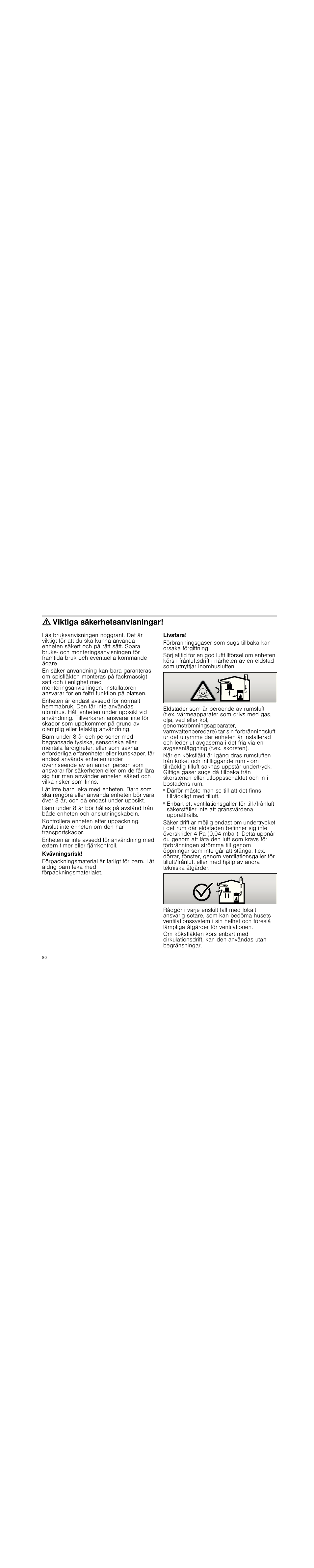 Viktiga säkerhetsanvisningar, Kvävningsrisk, Livsfara | Siemens LD97AA670 User Manual | Page 80 / 96