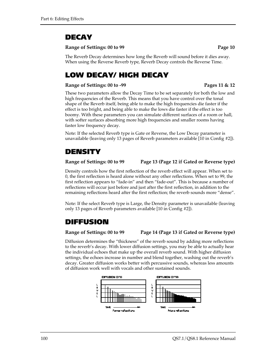 Decay, Low decay/ high decay, Density | Diffusion | ALESIS QS8.1 User Manual | Page 106 / 188