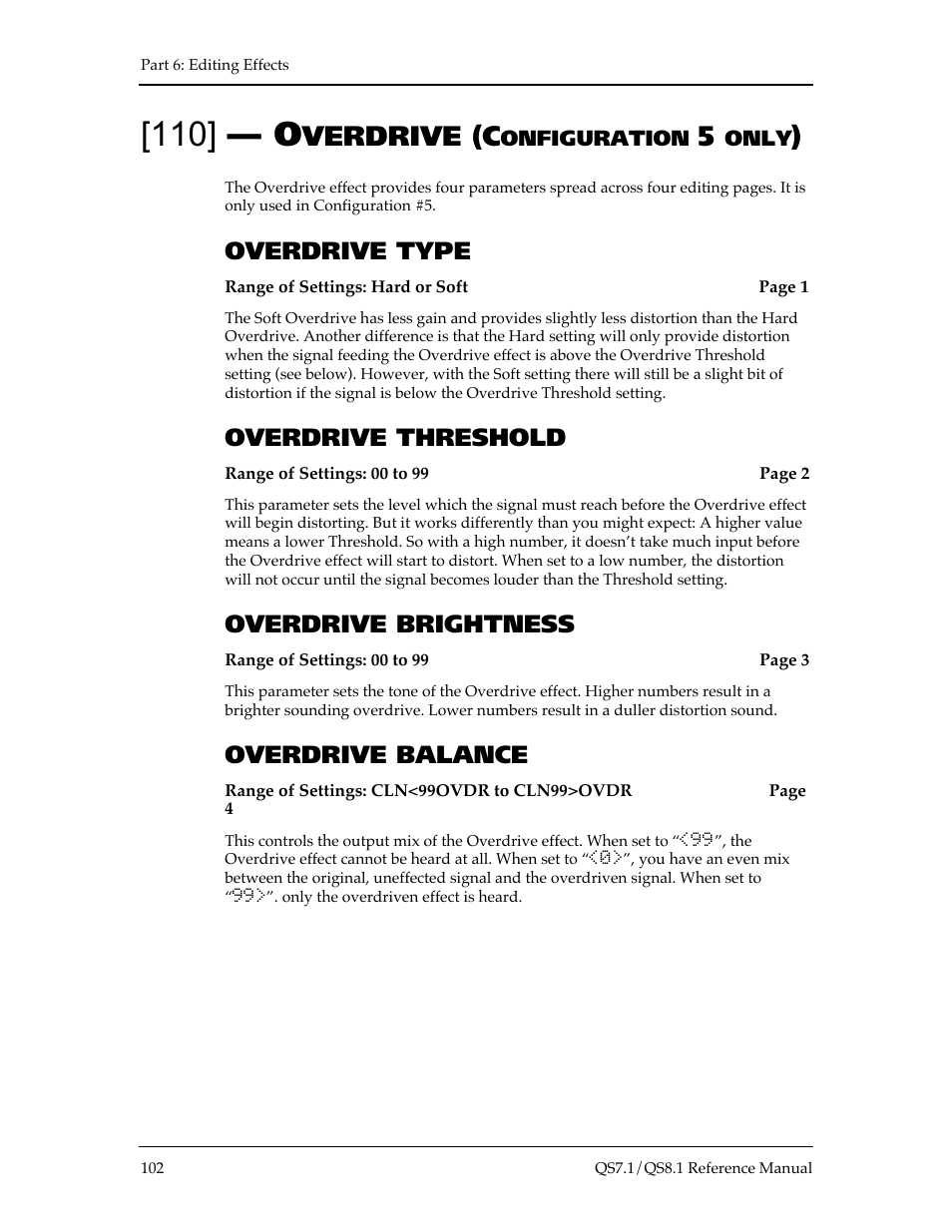 Verdrive (c, Overdrive type, Overdrive threshold | Overdrive brightness, Overdrive balance | ALESIS QS8.1 User Manual | Page 108 / 188