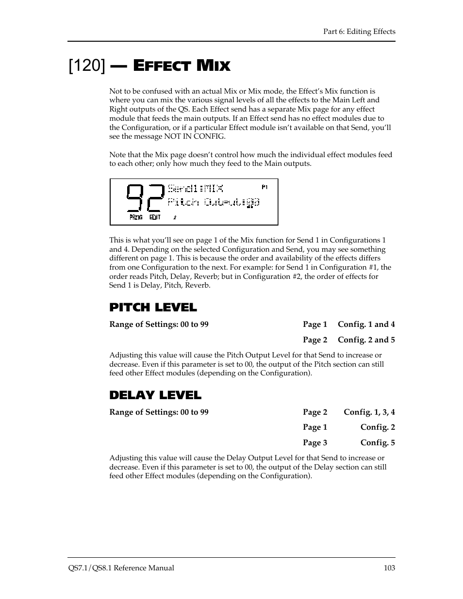 Ffect, Pitch level, Delay level | ALESIS QS8.1 User Manual | Page 109 / 188