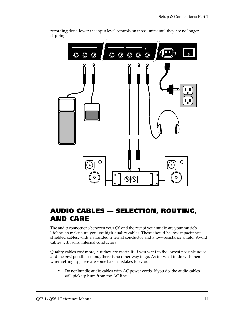 Audio cables — selection, routing, and care | ALESIS QS8.1 User Manual | Page 11 / 188