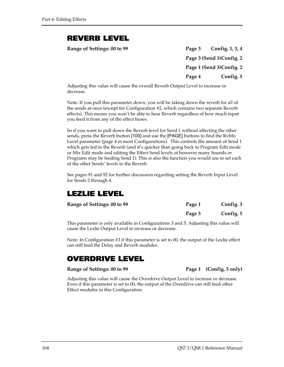 Reverb level, Lezlie level, Overdrive level | ALESIS QS8.1 User Manual | Page 110 / 188