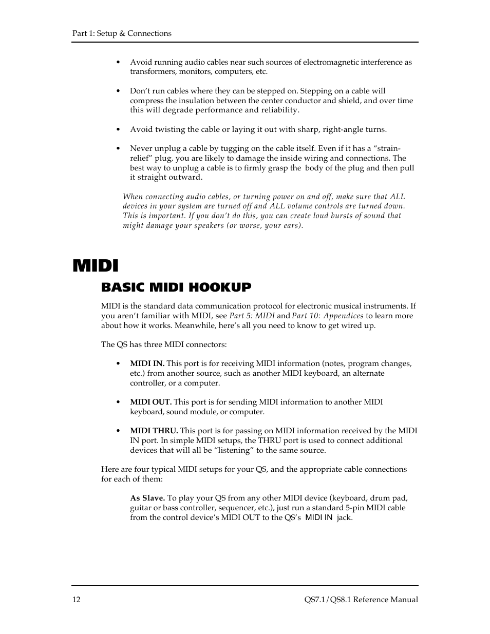 Midi, Basic midi hookup | ALESIS QS8.1 User Manual | Page 12 / 188