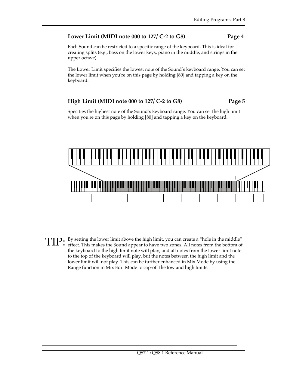 Qs8.1 keyboard range, Program sound range | ALESIS QS8.1 User Manual | Page 141 / 188