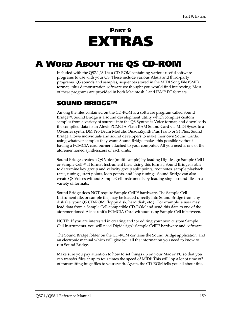 Extras, Qs cd-rom, Bout the | Sound bridge | ALESIS QS8.1 User Manual | Page 173 / 188