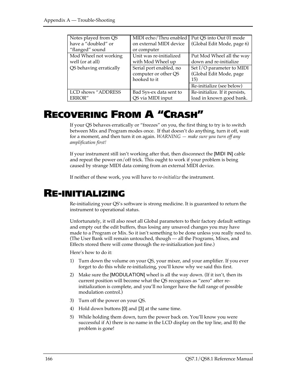 A “c, Ecovering, Rash | Initializing | ALESIS QS8.1 User Manual | Page 180 / 188