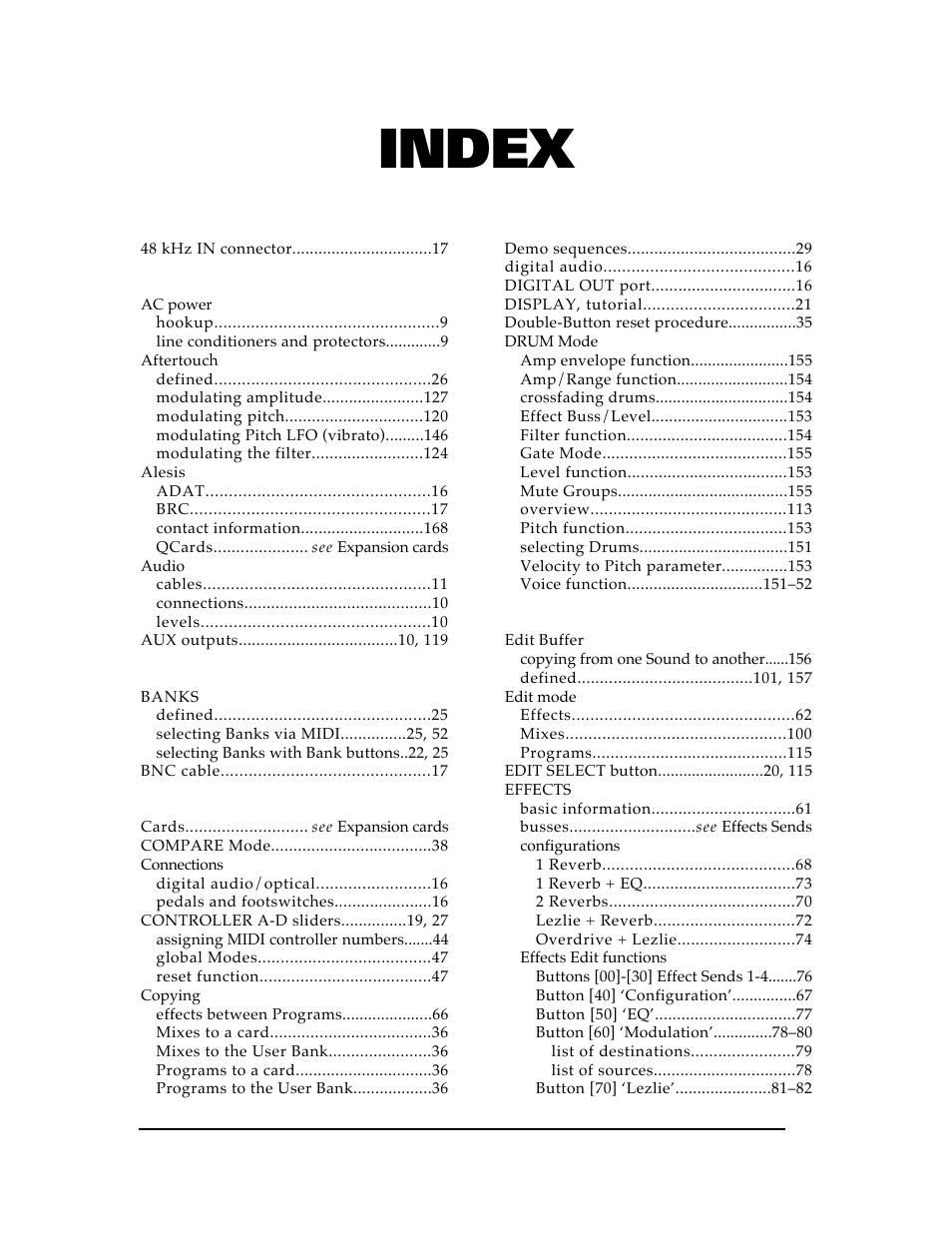 Index | ALESIS QS8.1 User Manual | Page 184 / 188