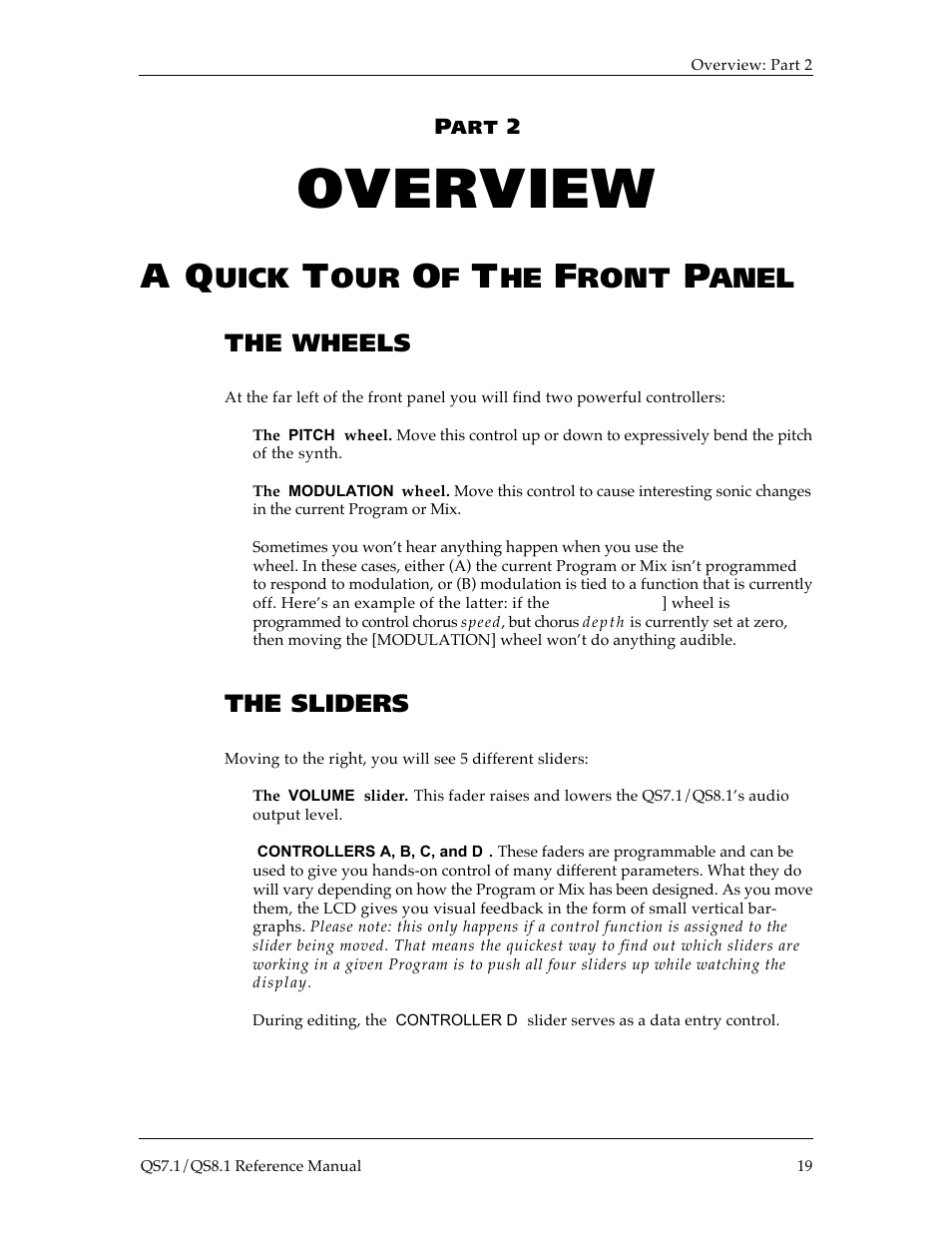 Overview, Uick, Ront | Anel | ALESIS QS8.1 User Manual | Page 20 / 188
