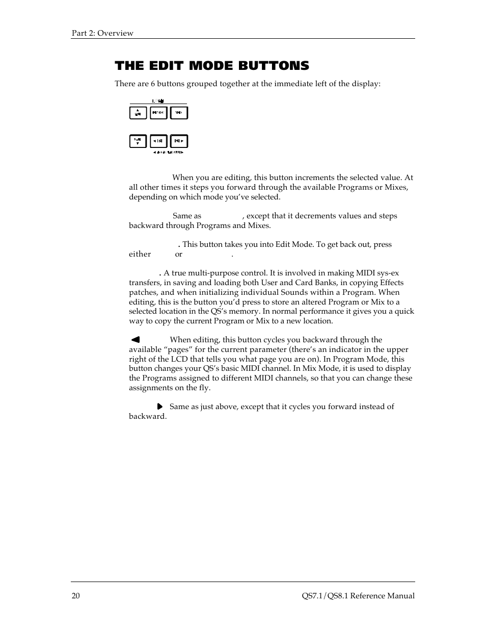 The edit mode buttons | ALESIS QS8.1 User Manual | Page 21 / 188