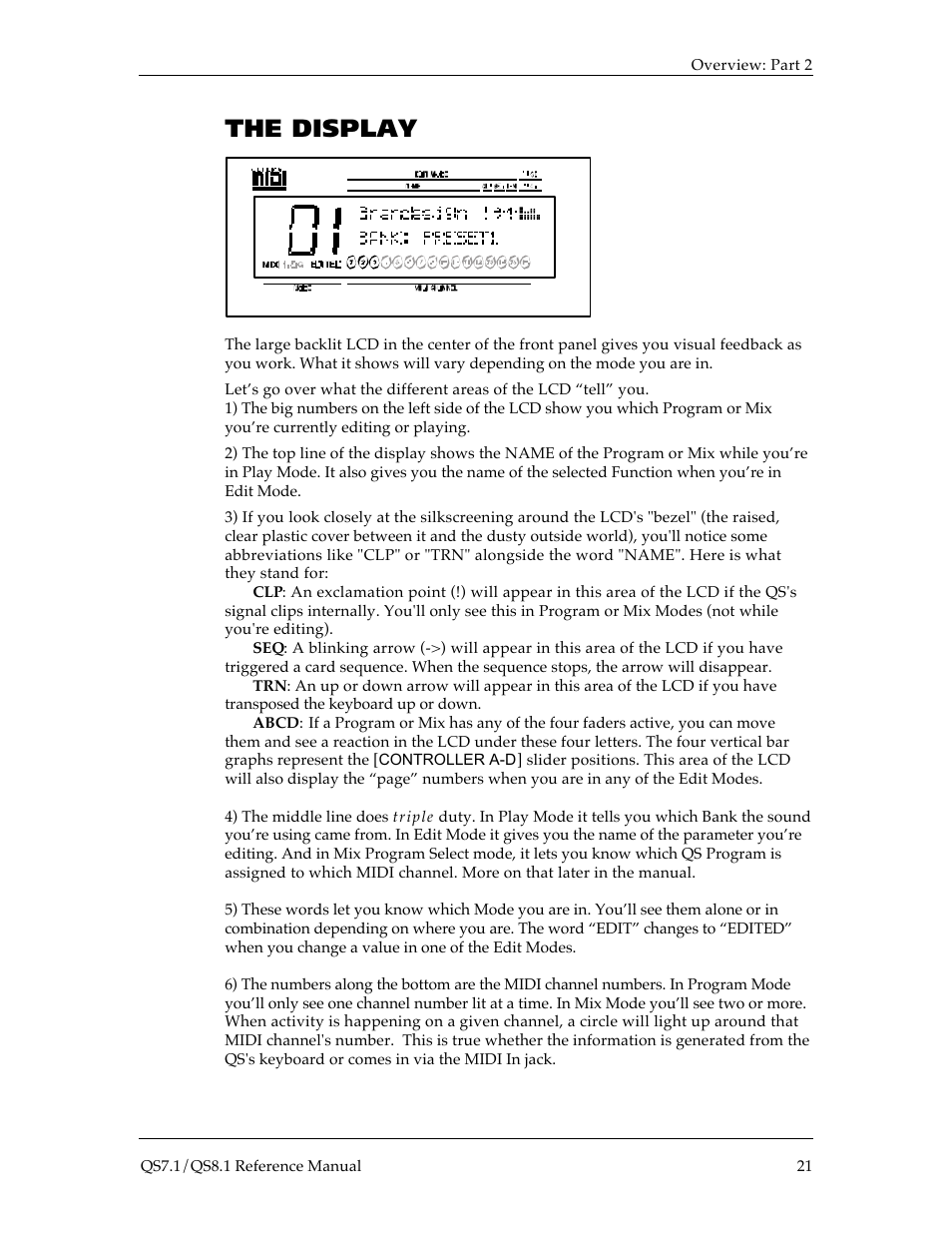 The display | ALESIS QS8.1 User Manual | Page 22 / 188