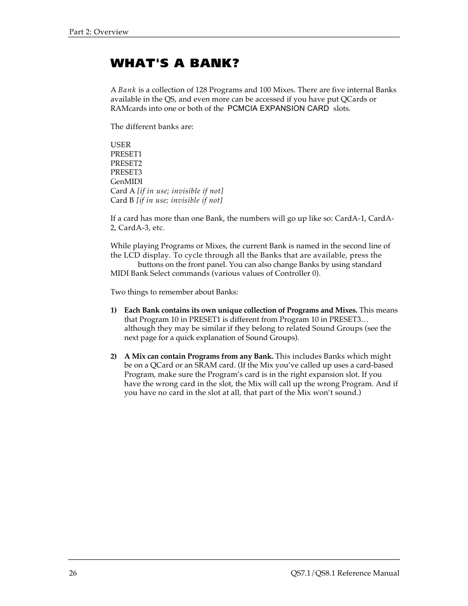 What's a bank | ALESIS QS8.1 User Manual | Page 27 / 188