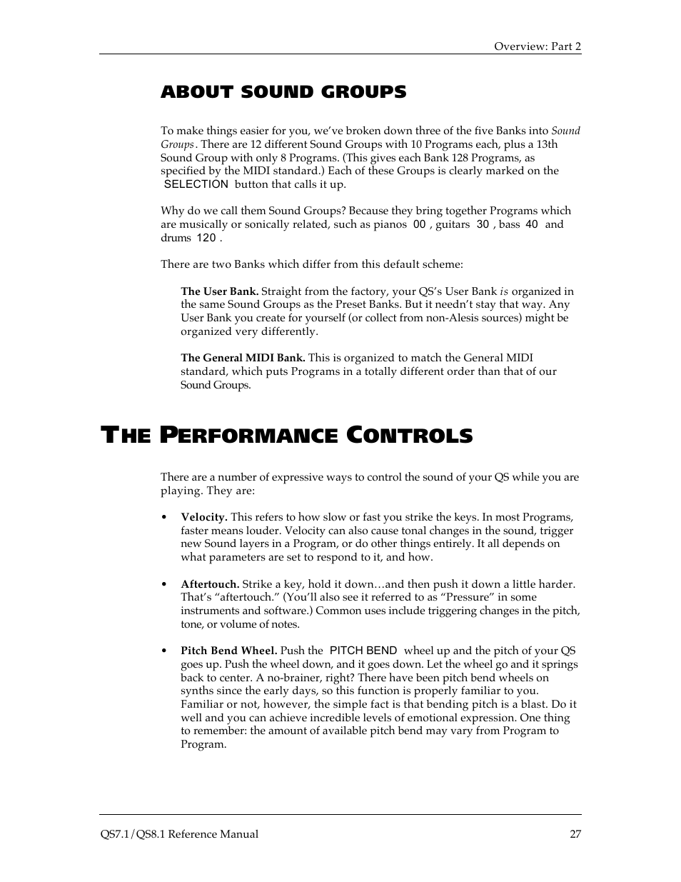 Erformance, Ontrols, About sound groups | ALESIS QS8.1 User Manual | Page 28 / 188