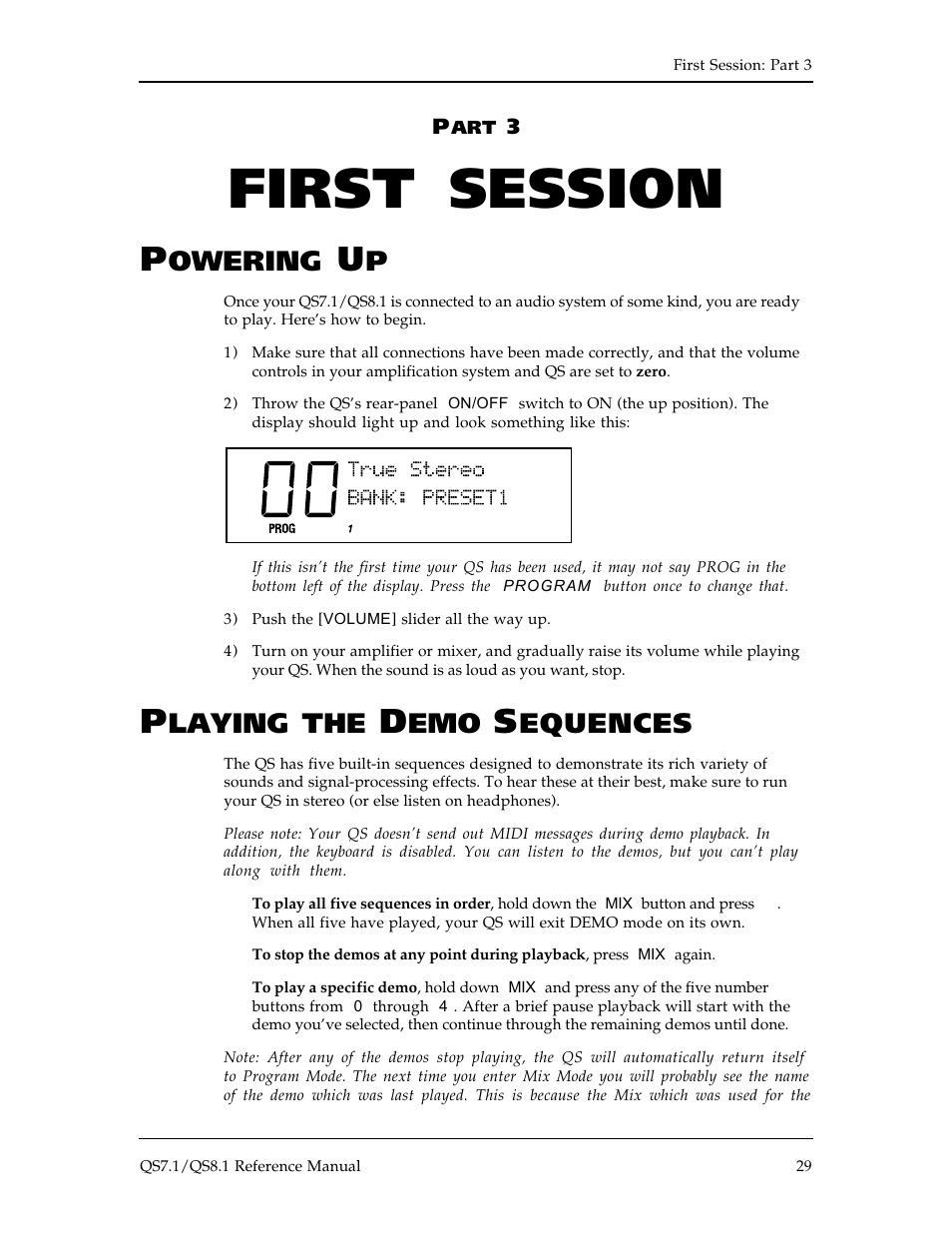 First session, Owering, Laying the | Equences | ALESIS QS8.1 User Manual | Page 31 / 188